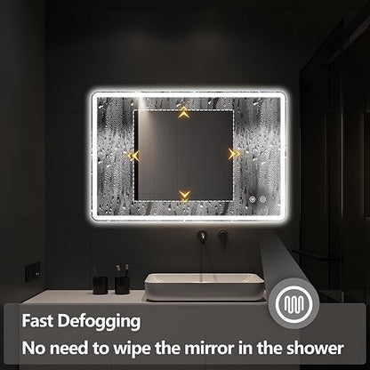 Niccy Led Mirror for Bathroom, 36"x24" Frameless Frontlit and Backlit Mirror for Wall Lighted Mirror with Bedroom 3 Color, Defogger, Explosion-Proof, HD Glass, IP65 Vanity Mirror Horizontal/Vertical