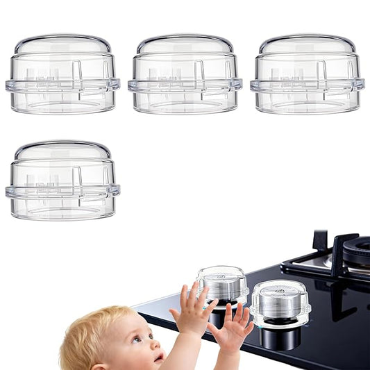4 Pack Gas Stove Knob Covers – Heat-Resistant Baby Proof Stove Knob Locks with Universal Size, Stove Child Proof Knobs with Adhesive, Stove Safety Guard for Kids Toddler Pet(Transparent)