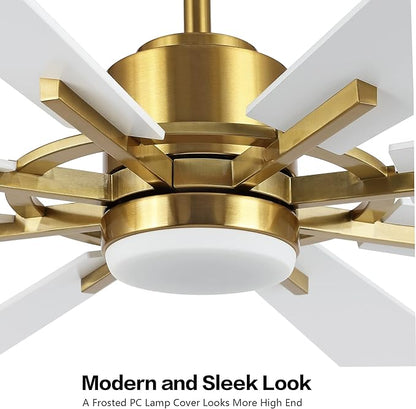 WINGBO 72" DC Ceiling Fan with Lights, Gold and White Ceiling Fan with 3 Downrods, 8 Plywood Blades, 6-Speed Reversible DC Motor, Modern Ceiling Fans Indoor for Kitchen Bedroom Living Room