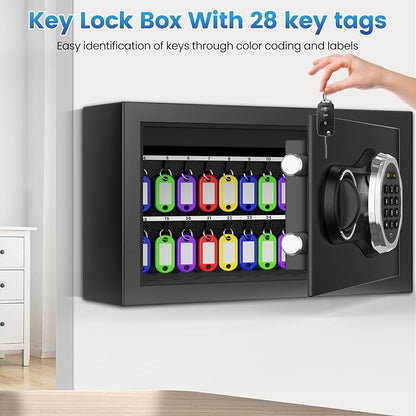 28 Keys Combination Lock Key Cabinet, Anti-Theft Key Lock Box with Key Tags, Key Organizer Wall Mount for Car Garage House Rental Office Business