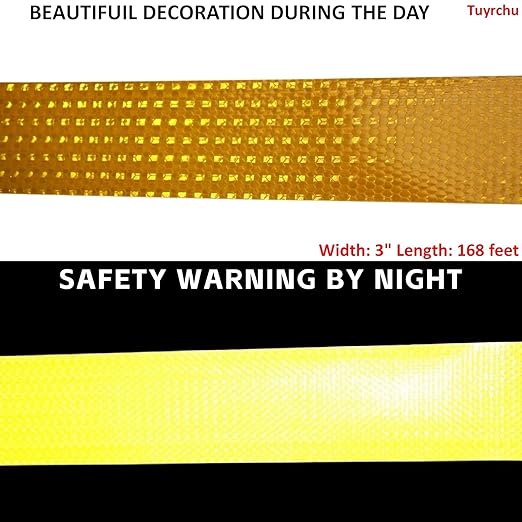 Yellow Reflective Tape 3 inch Wide, Outdoor Waterproof High Visibility Warning Industrial Marking Tape, Safety Stickers (168 feet)