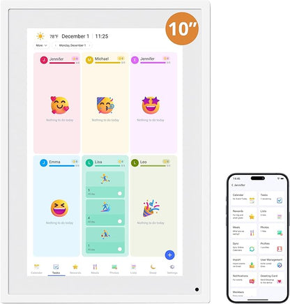 Dragon Touch 10.1 inch Digital Calendar Chore Chart – Interactive Touchscreen, Smart Family Planner, Hearth Display Desk Digital Calendar Seamless Scheduling white