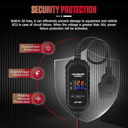 OBD2 Vehicle ECU Emergency Power Supply Cable - OBD II Car Memory Saver Cable with Over-Current, Over-Voltage, Polarity Reverse Protection