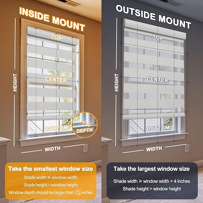 Motorized Blinds with Remote, Cordless Automatic Zebra Shades, Smart Blind for Windows, Grey, 27 x 72