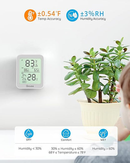 Govee Indoor Hygrometer Thermometer 2 Pack, Humidity Temperature Gauge with Large LCD Display, Notification Alert with Max Min Records, 2 Years Data Storage Export for Room Greenhouse, Grey