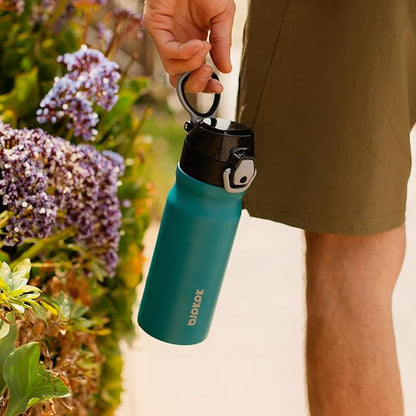 BJPKPK 14oz Insulated Water Bottle with Straw Stainless Steel Double Wall Water Bottles BPA Free Leak Proof Thermal Flask with Lockable Flip Lid and Soft Silicone Spout,Bamboo Grove