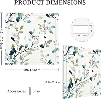Decorative Light Switch Cover Plate Eucalyptus Leaf Geen Sage Leaves 2 Gang Outlet Covers Double Toggle Wall Plates for Electrical Outlets Switch Plate Covers Faceplate for Bedroom Home Decor
