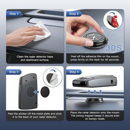 Magnetic Radar Detector Mount with N52 Strong Magnets, Adhesive Dashboard Holder for Escort, Uniden, and Other Radar Detectors, Stable Anti-Vibration Installation, Adjustable Viewing Angle