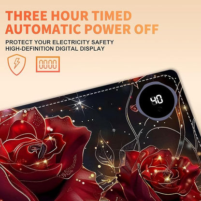 Heated Mouse Pad, Warm Desk Pad, Keyboard Mat 31.5 x 13 Inch Large Size Intelligent Fast Heating, 3 Speed Adjustable, Timed Auto Power Off for Game Office Home,Flowers Roses