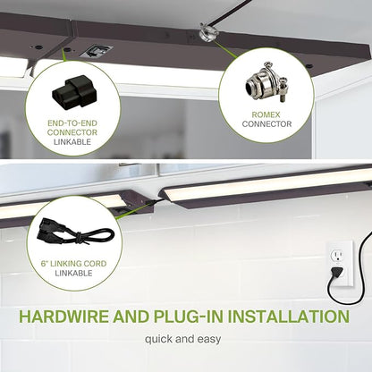 ASD Swivel LED Under Cabinet Lighting Bronze, 32 Inch 16W, Hardwired or Plug-in, 2700K/3000K/4000K, Hi/Low Switch, Rotatable Lens, Dimmable Linkable Under Counter Light for Kitchen, ETL & Energy Star