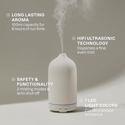 Cliganic Serenity Essential Oils Diffuser Set – Aromatherapy Humidifier with LED for Home, Office & Bedroom Includes Frankincense, Lavender, Grounded & Sleep Essential Oils Kit