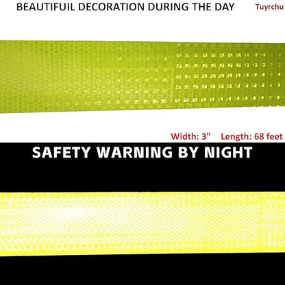 Fluorescent Yellow Reflective Tape Outdoor Waterproof 3 inch, High Visibility Warning Safety Industrial Marking Tape (68 feet)