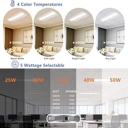2x4 LED Troffer Light,25W/30W/35W/40W/50W & 3000K/3500K/4000K/5000K Selectable,6500LM 0-10V Dimmable,ETL DLC Listed,100-277V,for Office & Warehouse,4 Pack