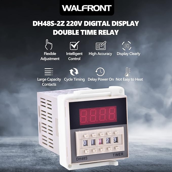 DH48S-2Z 220V Digital Time Relay with Socket Base - Dual Timer Delay (0.01s-99h) - 5A 250VAC Fully Automatic Control Relay - LCD Display Adjustable Buttons for Industrial/Home Automation