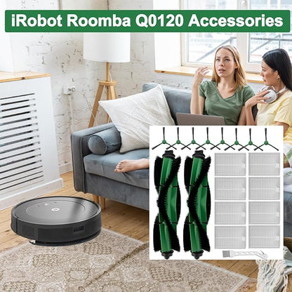 Replacement Parts for iRobot Roomba Combo VAC/Essential Series Q011, Q0520, Q0120, Y0140, Y0110, Robot Vacuum Cleaner, 2 Roller Brush, 8 Side Brushes, 8 Hepa Filters, 1 Cleaning Brush(19 Pack)