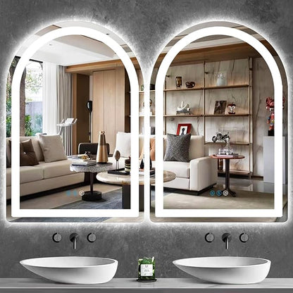 THEKLA 28 x 38 Inch LED Arched Bathroom Mirror with Lights Arch LED Mirror for Bathroom Wall Arched Lighted Mirror AntiFog Dimmable 3 Color 38 Smart LED Light up Table Vanity Arch Mirror with Light
