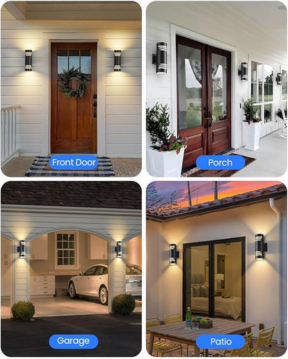 Dusk to Dawn Outdoor Lighting 2 Pack, Modern Outdoor Wall Lights Black Exterior Lighting Fixtures with E26 Base, Cylinder Sconce Waterproof Outdside Lights for House Porch, Bulbs Include