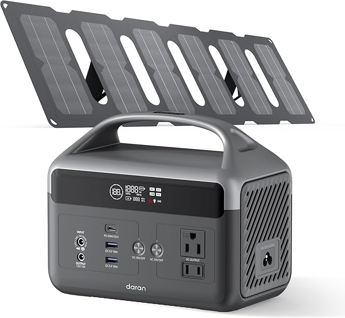 DaranEner Portable Power Station with Foldable Solar Panels 40w, 300w Lifepo4 Battery 60W USB-C Pd, 192Wh Fast Recharge Home Backup Power Bank, Lightweight Solar Generator for Camping, Outdoor Travel