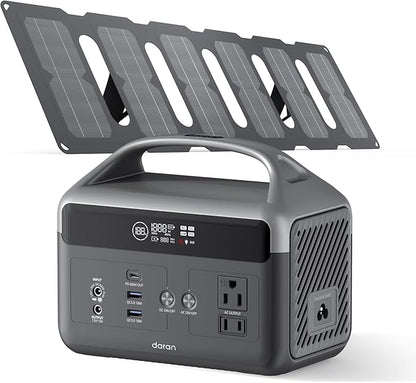 DaranEner Portable Power Station with Foldable Solar Panels 40w, 300w Lifepo4 Battery 60W USB-C Pd, 192Wh Fast Recharge Home Backup Power Bank, Lightweight Solar Generator for Camping, Outdoor Travel