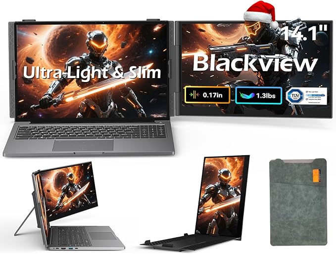 Blackview Laptop Screen Extender, 1.3lbs Ultra-Light & 0.17" Ultra-Slim, 14" FHD 1080P IPS Portable Laptop Monitor Extender, Travel Dual Monitor for 13-17",Plug & Play for Windows/Mac/Android/Switch