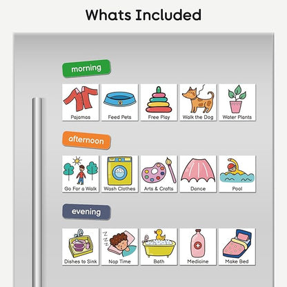 Magnetic Visual Schedule for Kids – Daily Routine & Chore Chart with 100+ Picture Magnets for Toddlers, Autism & ADHD, for Home Use, Morning and Bedtime Routines