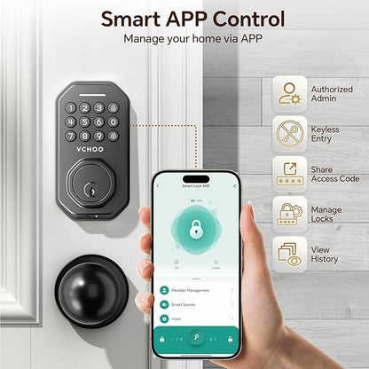 Keyless Entry Door Lock with Handle, App Control Door Locks for Front Door, Auto Lock Keypad Door Lock with Handle, Smart Door Lock for Home Hotel Bedroom with 2 Door Knobs
