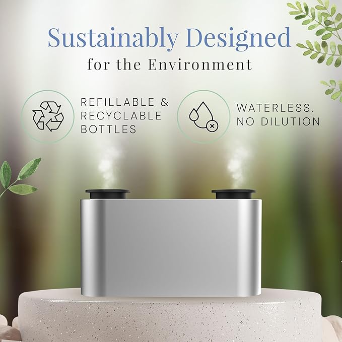 The Mini Duo Smart Scent Air Machine, Waterless Aroma Diffuser with Bluetooth App Control & Dual Nozzle, 2x10mL Refillable Bottles, Rechargeable Battery, Covers Up to 100 sq. ft