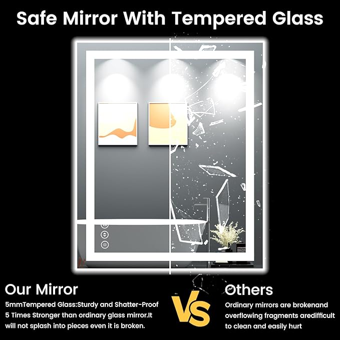 30X36 LED Bathroom Mirror with Lights, Anti-Fog, Backlit + Front Lit, Lighted Bathroom Vanity Mirror for Wall, Memory Function, Dimmable, Tempered Glass, Shatter-Proof