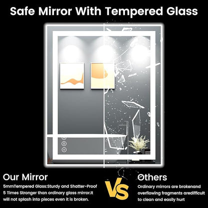 30X36 LED Bathroom Mirror with Lights, Anti-Fog, Backlit + Front Lit, Lighted Bathroom Vanity Mirror for Wall, Memory Function, Dimmable, Tempered Glass, Shatter-Proof
