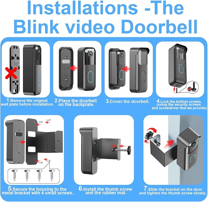 Anti-Theft Blink Doorbell Mount, Drill-Free Door Mount for Blink Video Doorbell (2nd Gen), Doorbell Bracket Holder with Rain Cover Not Block Doorbell Sensor Easy to Install for Business, Dorm, Rentals