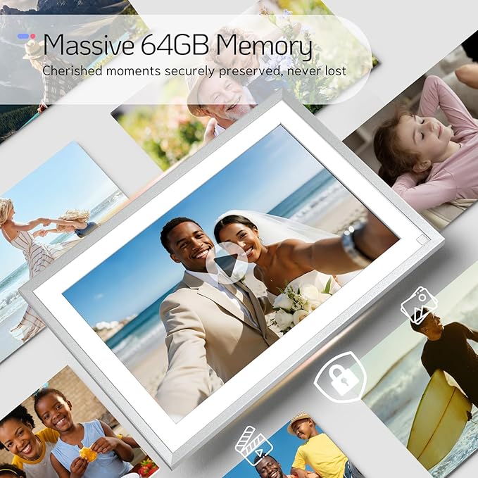 NexFoto 10.1” Digital Picture Frame 64GB, HD Touchscreen WiFi Electronic Photo Frame, Share Photos/Videos via APP/USB, Add Pics from Google Photos, Gift for Christmas/Mom/Grandparents, Silver