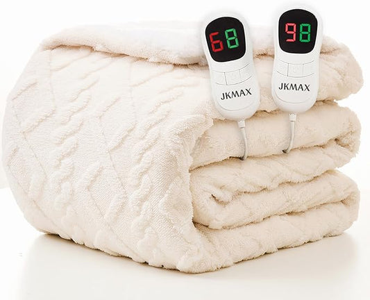 Heated Electric Blanket Queen Size-84"x90" Heating Blanket with 10 Heating Levels & 5 Time Settings Over-Heat Protection，Winter Warmer for Adults with ETL Certification（Cream）