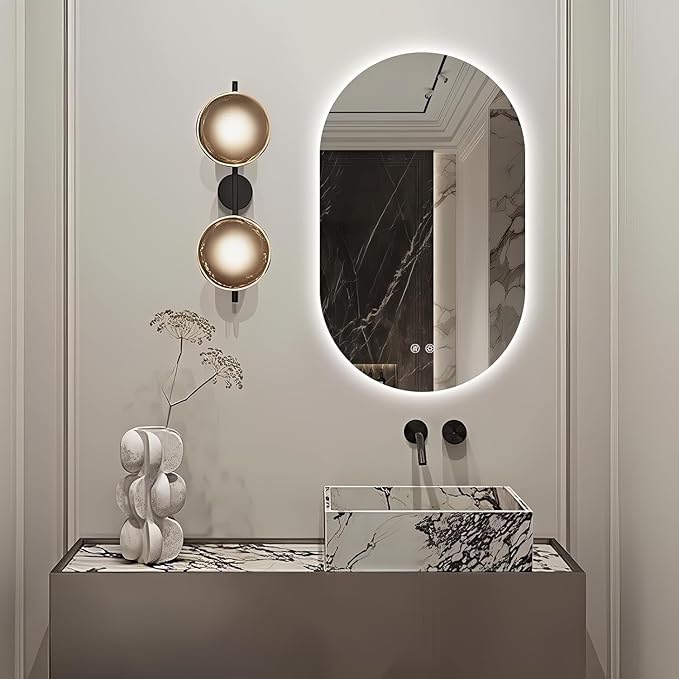 32" x 20" Oval LED Mirror for Bathroom, Backlit Vanity Mirror with Lights, Frameless Smart Wall Mirror, 3 Colors Stepless Dimmable, Anti-Fog, Shatterproof, Memory, CRI95+(Horizontal/Vertical)