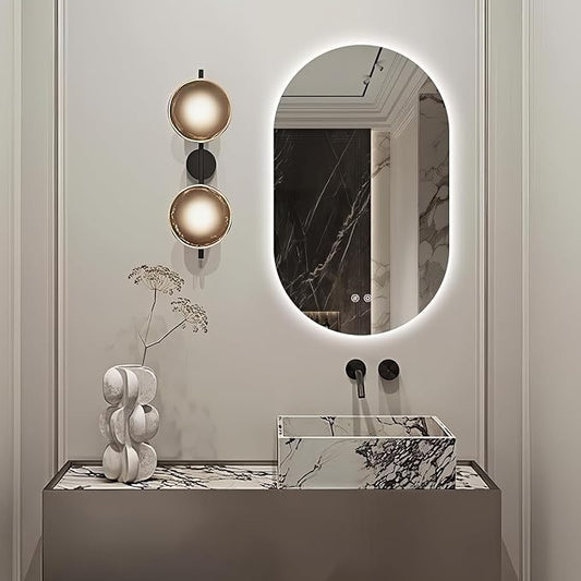 32" x 20" Oval LED Mirror for Bathroom, Backlit Vanity Mirror with Lights, Frameless Smart Wall Mirror, 3 Colors Stepless Dimmable, Anti-Fog, Shatterproof, Memory, CRI95+(Horizontal/Vertical)