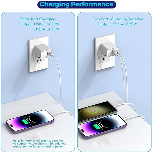iPhone 17/16 Charger Block, 2Pack 20W Dual Port PD Fast USB C Wall Charger Adapter + USB A Quick Charging Brick Plug Compatible with iPhone Air/17/16/15/14/13/12/11/Pro Max/Plus/XS/XR/X,iPad,AirPods
