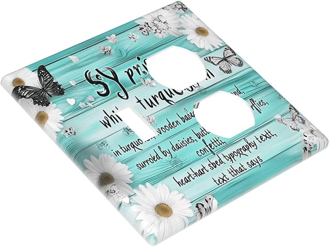 Teal Butterfly Daisy Rustic Wooden Signs Wallplates 1 Toggle 1 Duplex Switch Plate Electrical Gfci Faceplate Decorative Light Switch Covers For Farmhouse Cabin Decor