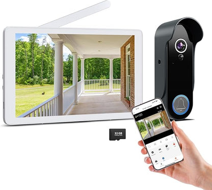 Wireless Video Doorbell Intercom System, Smart Doorbell Camera with Monitor, 1080P WiFi Video Door Phone with 8" Touch Screen, Motion Detection, Night Vision, No Monthly Fees, Tuya APP