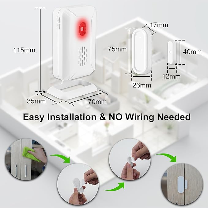 GREENCYCLE Door Chime, Wireless Door Open Chime, Door Open Contact Alarm Rechargeable, Door Sensor with Adjustable Volume, 600ft Range, 36 Chimes and Mute Mode LED Flashing, for Home/Office/Store