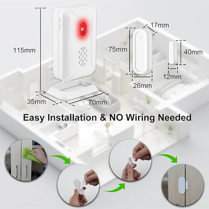 GREENCYCLE Door Chime, Wireless Door Open Chime, Door Open Contact Alarm Rechargeable, Door Sensor with Adjustable Volume, 600ft Range, 36 Chimes and Mute Mode LED Flashing, for Home/Office/Store