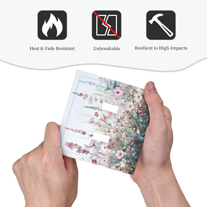 Pink Floral Watercolor Botanical Wildflowers Decorative Switch Plates 2 Gang Double Toggle Outlet Light Switch Cover Wall Plate Electrical Faceplate For Bed Room Living Room Decor