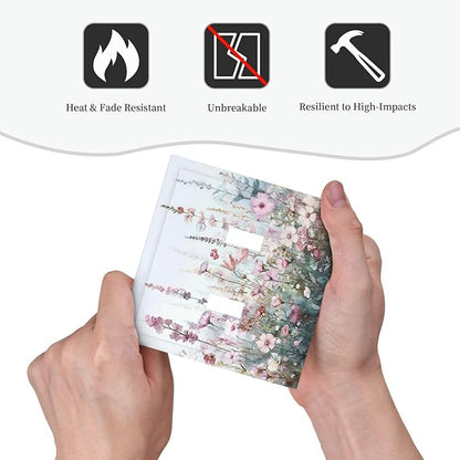 Pink Floral Watercolor Botanical Wildflowers Decorative Switch Plates 2 Gang Double Toggle Outlet Light Switch Cover Wall Plate Electrical Faceplate For Bed Room Living Room Decor