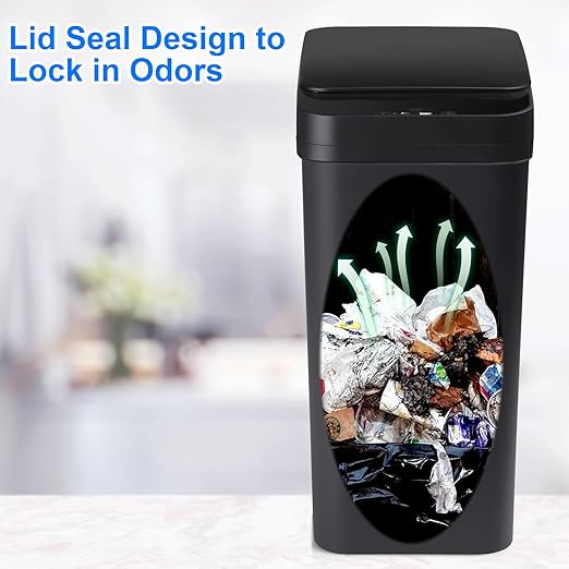 Bathroom Automatic Trash Can 4 Gallon Touchless Motion Sensor Small Garbage Can with Lid Smart Electric Plastic Narrow Garbage Bin for Living Room Bedroom Office Kitchen (Black)