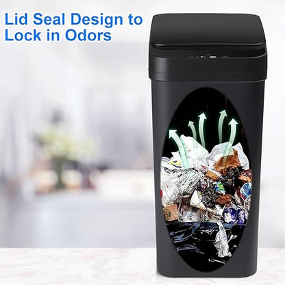 Bathroom Touchless Trash Can 2.2 Gallon Smart Automatic Motion Sensor Rubbish Can with Lid Electric Narrow Small Garbage Bin for Kitchen, Office, Living Room, Toilet, Bedroom, RV
