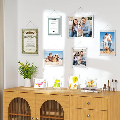 AITEE 8.5x11 Acrylic Picture Frames 2 Pack, Clear Desk Picture Frames with Stand, Modern Frameless Floating Frames Lucite Transparent Square Cubes Frame for Wall & Desktop Display Gift for Home Office