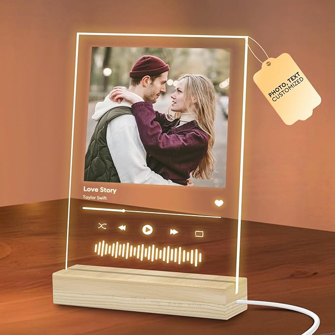 Custom Picture Frames with Photo, Personalized Music Plaque with Night Light, Customized Picture Frame, Personalized Couple Present for Her/Him/Girlfriend/Boyfriend (R10)