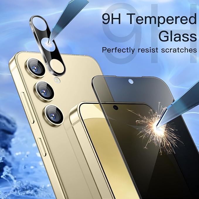 JETech Privacy Screen Protector for Samsung Galaxy S24 5G 6.2-Inch with Camera Lens Protector, Anti-Spy Tempered Glass Film, Fingerprint ID Compatible, 2-Pack Each