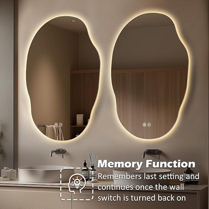LED Mirror for Bathroom 22x30 in, Stepless Dimmable Irregular Backlit Mirror with 3 Colors, Anti-Fog, Memory, Al-Alloy Lampshade, Frameless Vanity Mirror for Bathroom (Horizontal/Vertical)
