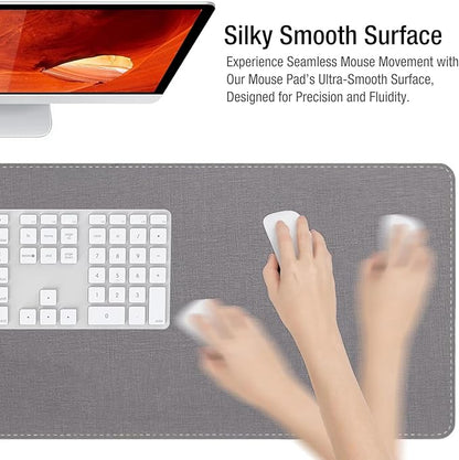 Onlytop Heated Desk Pad & Mouse Pad – Adjustable Temp & Auto Shut-Off, Large Waterproof Leather Warm Desk Mat with Non-Slip Base for Cold Office Winter Use (Gray, 31.5" x 13")