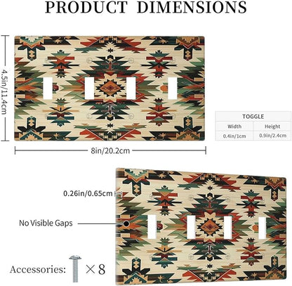 Light Switch Covers Southwest Rustic American Indian Aztec Boho Quad Toggle Electrical Faceplate 4 Gang Wall Plate Decorative Switch Plates for Bed Room living Room Decor