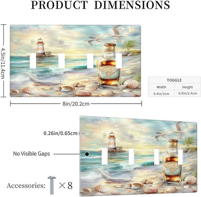 Light Switch Covers Beach Ocean Lighthouse Seashells Quad Toggle Electrical Faceplate 4 Gang Wall Plate Decorative Switch Plates For Bed Room Living Room Decor